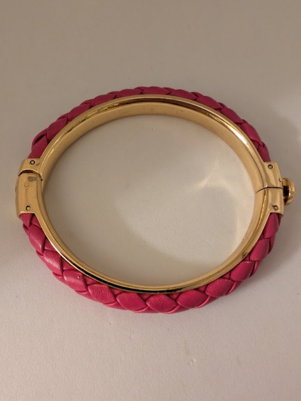 Coach Pink Leather Hinged Bangle Bracelet Gold Tone